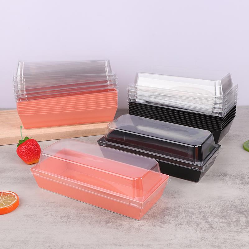10Pcs Black Pink Fruit Cut Packing Box With Transparent Lids Sushi Box Disposable Takeaway Box Cake Bread Takeout Packing Boxes