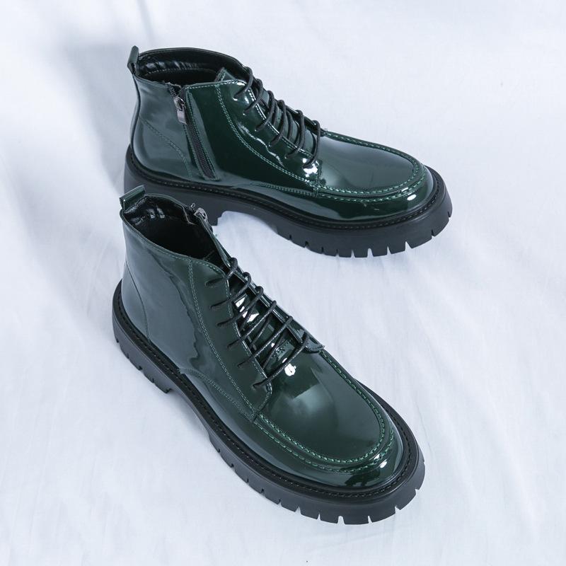 

Men s shoes autumn and winter new casual leather shoes fashionable men s mid-top Martin boots trendy big head shoes hand-scratched leather boots 46