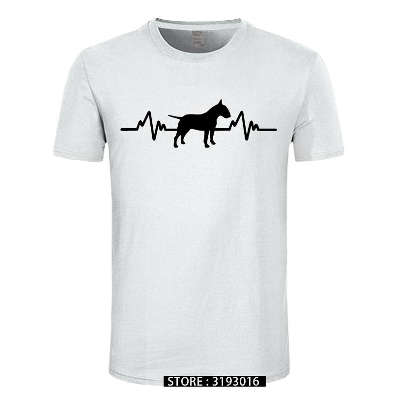 Funny Heartbeat English Bull Terrier Dog T Shirt Men Custom Pattern Cotton Short Sleeve Man Joke Present Tshirt Christmas
