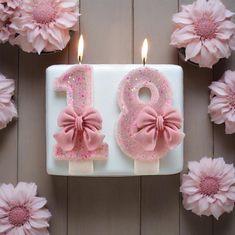Pink Glitter Number Birthday Candles With Sweet Bow Decor Perfect For Girls Birthday Parties Baby Shower Celebrations