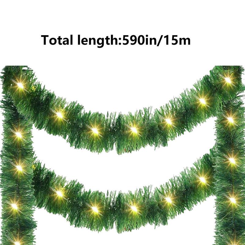 Christmas Tree Shiny Garland Light 49.21ft Tinsel Shiny Streamers Ornaments Twist Light Strips Prelit Christmas Decor With LED