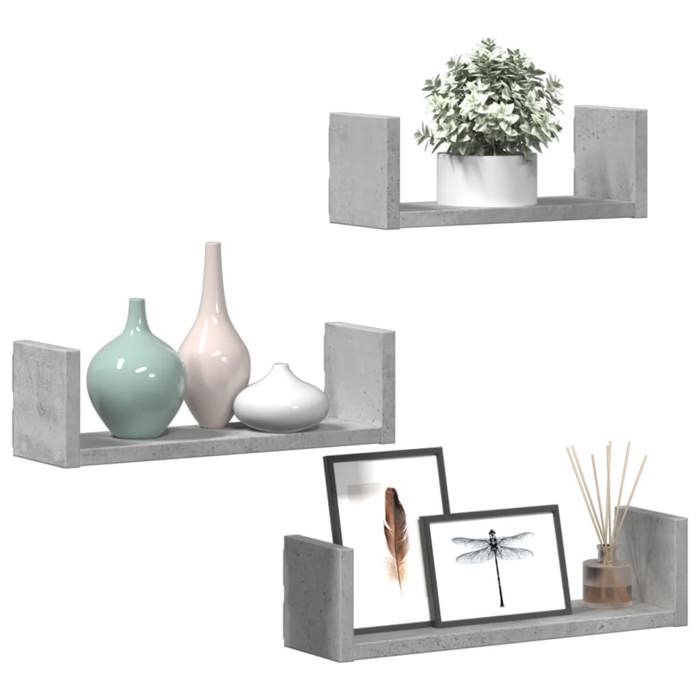 VidaXL Wall Shelves 3 Pcs Concrete Grey Engineered Wood, Floating Shelf, Wall Display Shelf, Shelf for CDs, 853311