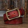 Men's Genuine Leather Belt Retro Distressed Pleated Copper Buckle Korean Style Casual Jeans Belt