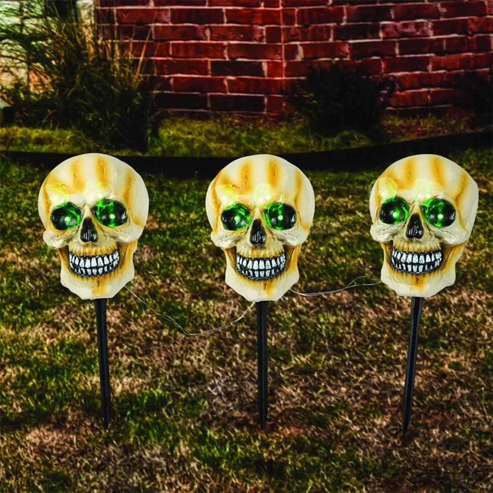Solar LED Halloween Skeleton Decoration Stakes Glowing Skeleton Head Skeleton Lamp Outdoor Lawn