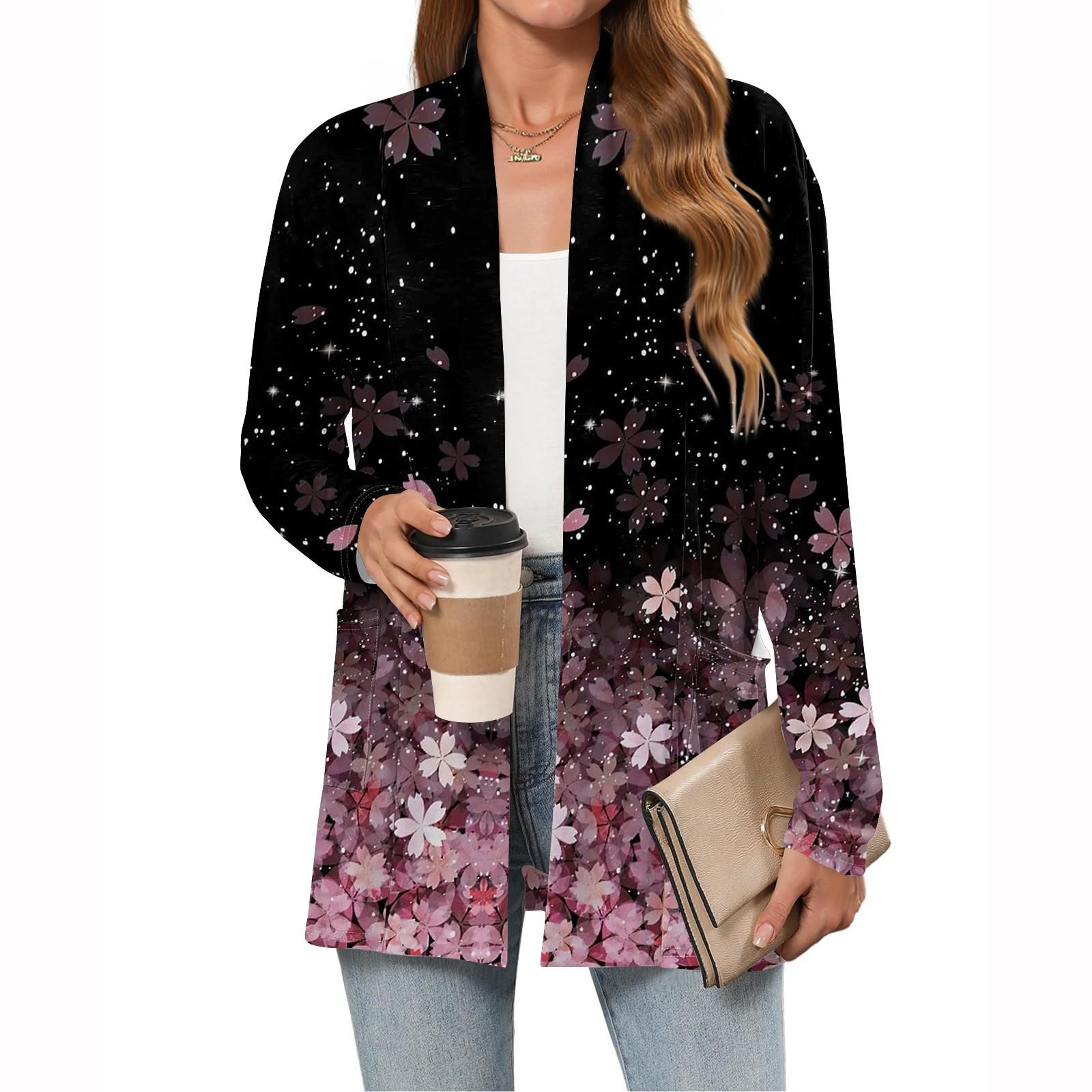 

Женские легкие кардиганы с открытой передней частью, с длинными рукавами, повседневные, свободные, тонкие кардиганы с карманами XL фиолетовый