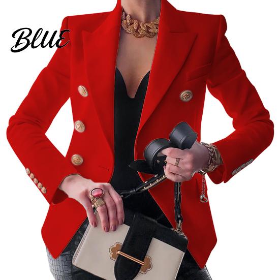 Kadın Sonbahar Düz Renk İnce Ceket Takım Elbise Ceketi Çift Düğmeli İş Blazer