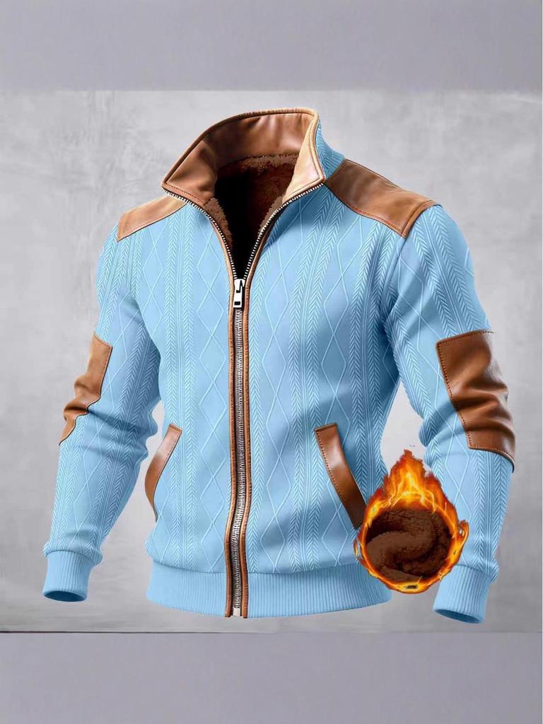 Herren Herbst/Winter 2025 Europäisch & Amerikanisch Color Block Reißverschlussjacke mit Fleecefutter