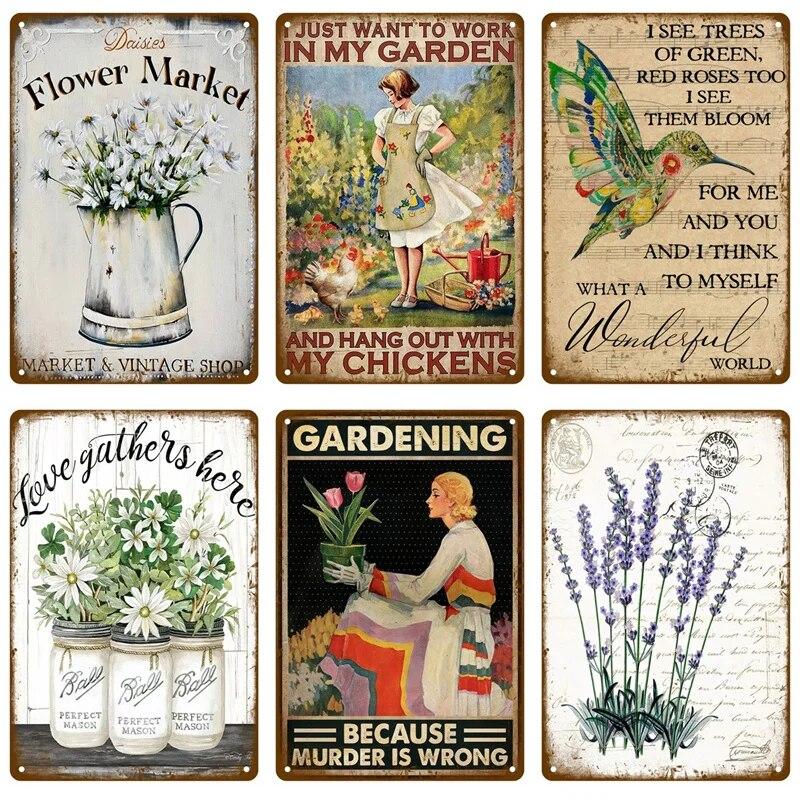 

Садовые цветы, винтажный металлический знак, забавные растения, ретро-вывеска для дома, сада, уличный декор стен, домашний сладкий оловянный знак, сельскохозяйственные птицы