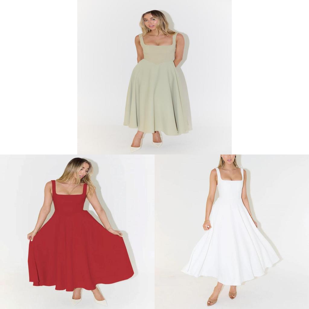 Minimalist Sleeveless High Waist A Line Dress With Backless Design For Summer Casual Wear