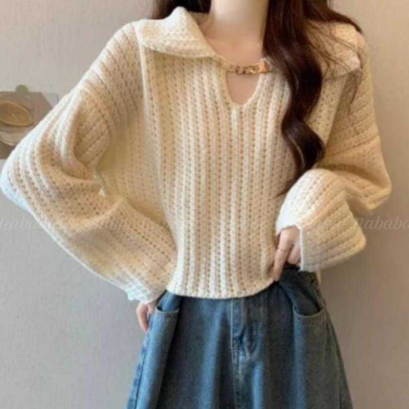 Navava VinTage Chain PoinT Collar Long Sleeve KniT T Nk2846