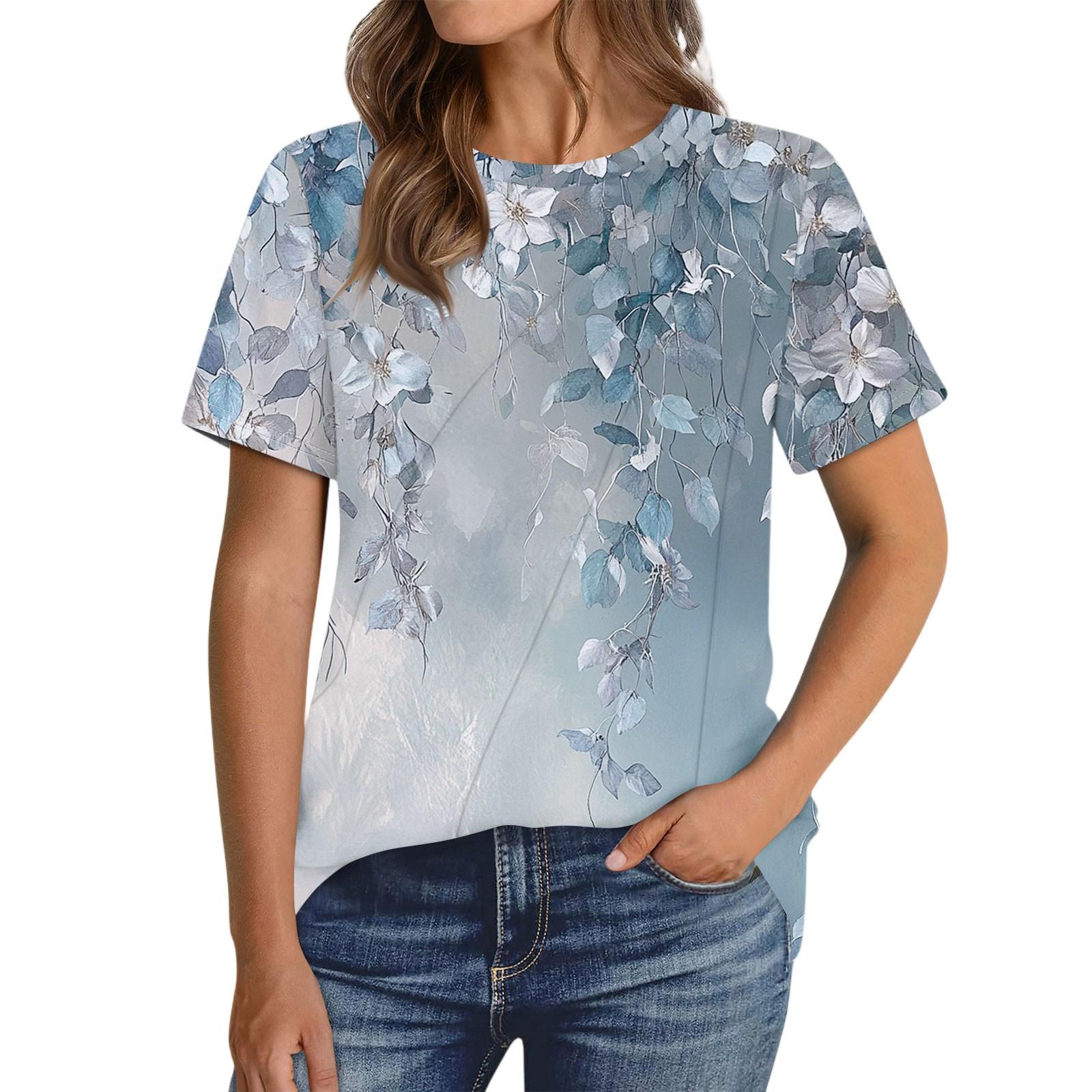 

Women s Fashion Casual Floral Print Pullover Short Sleeve Top XXL