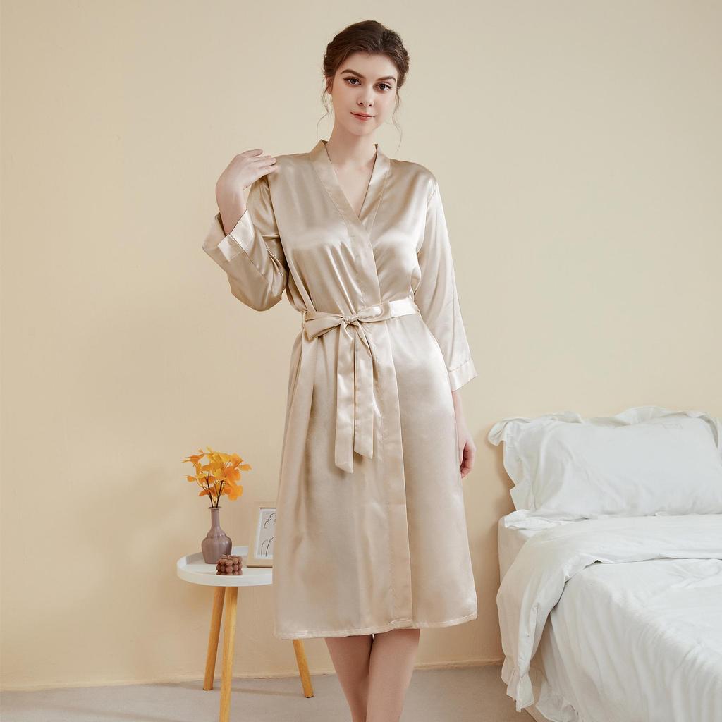 Satin Damen Frühling/Sommer Morgenmantel: Leichter Luxus, Kühlung, Neun-Ärmel-Pyjama und Bademantel