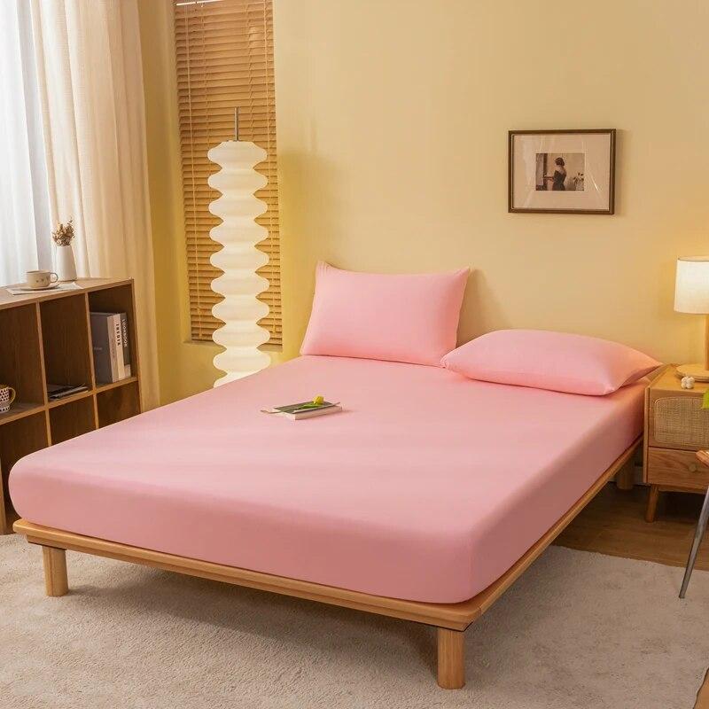 Skin Friendly Cotton Fitted Cover Sheet With Elastic Bands Mattress Cover Solid Color Fitted Sheet King Size Bed Sheet