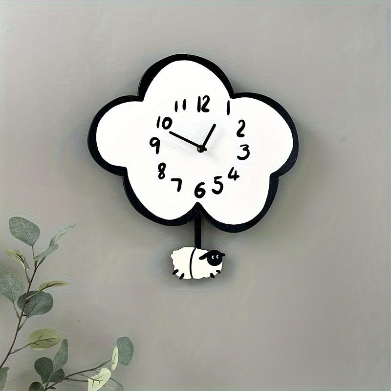 1pc, cartoon silent wall clock, cloud sheep clock, creative and swinging lamb wall clock, suitable for living room and bedroom swinging wall clock,