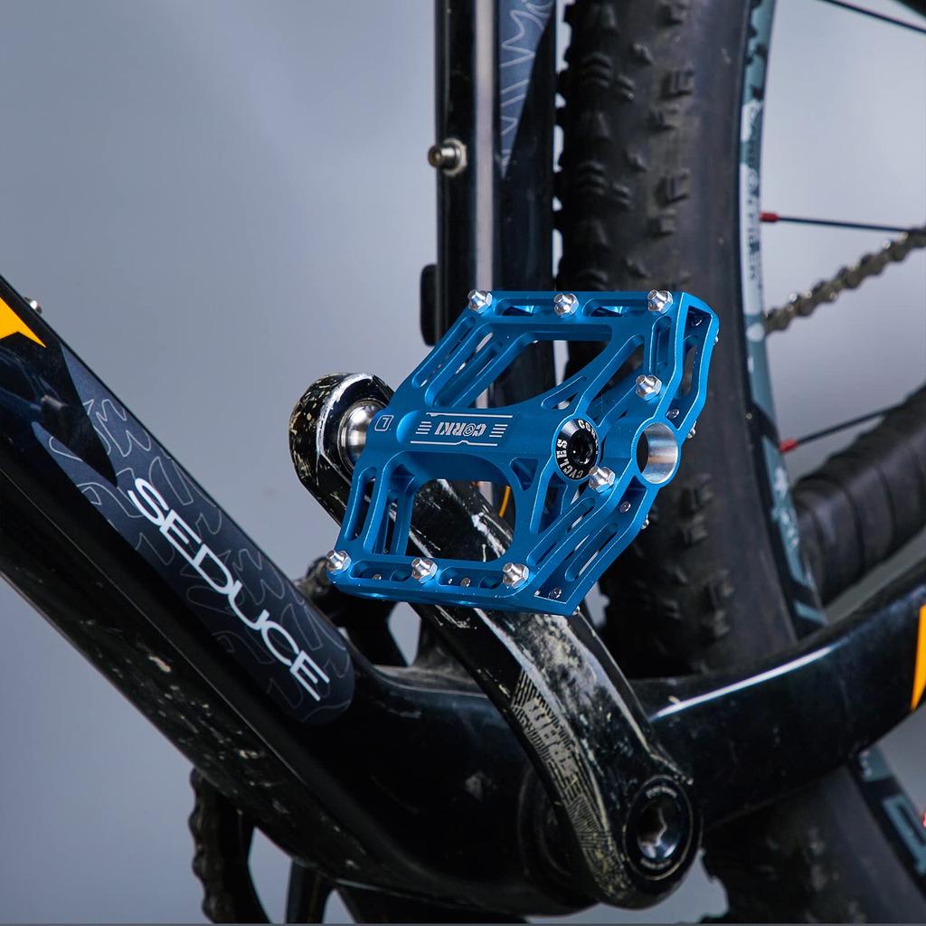 Corki Cycles TOPO Titanium Flat Platform Mountain Bike Pedals Blue - 9/16" -