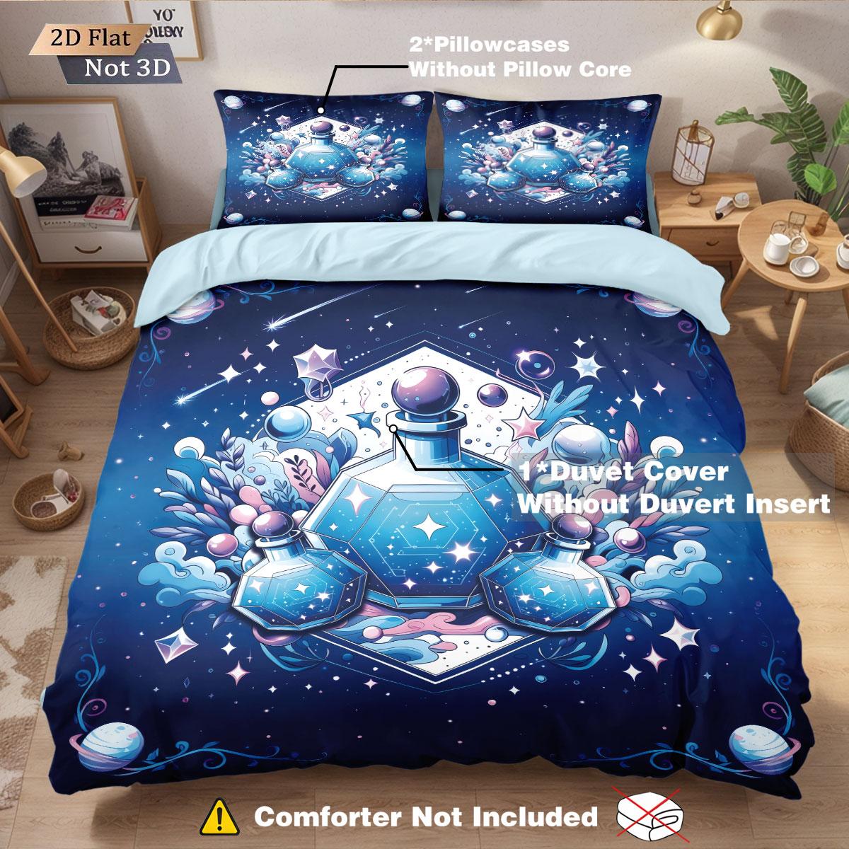 

3pcs Blue Magic Potion Printed coreless Bedding Set Multiple Sizes Bedrooms Dormitories Soft and Comfortable Machine Washable 135x200cm-EU-Single&set