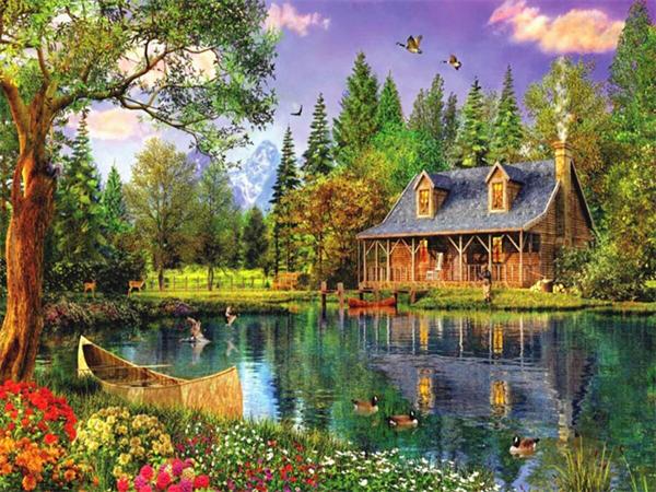 5D Diy Ζωγραφική με Διαμάντια Δέντρο Ποτάμι Πλήρες Τετράγωνο Στρογγυλό Κέντημα Ψηφιδωτό Φυσικό Τοπίο Διακόσμηση Σπιτιού