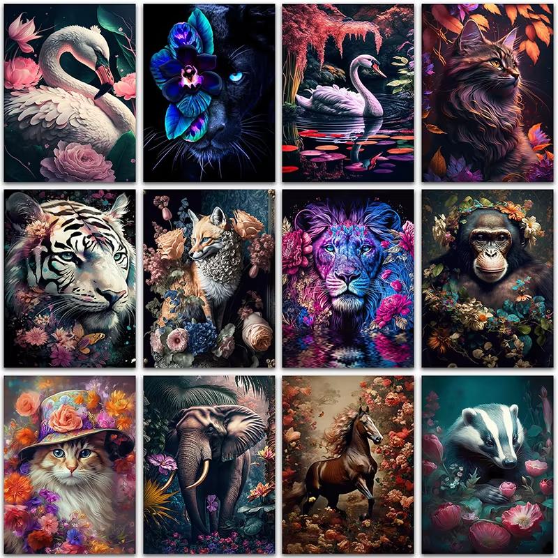 5D Diamond Painting Flower Animal Tiger Fox Flamingo Home Decoration Full Square&Round Diamond mosaic embroidery Cross stitch