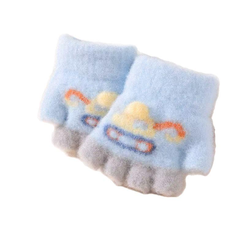 Ye Peng Baby Half-Finger Gloves: Cute Excavator Design for 0-2 Years, Perfect for Autumn and Winter Crawling.