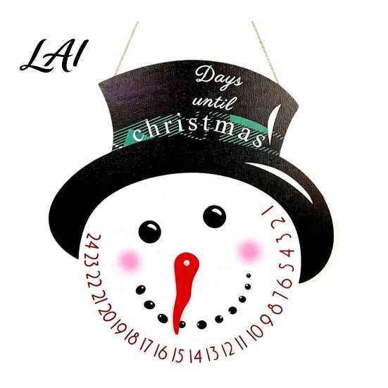 Holiday Countdown Sign Christmas Calendar Reusable Days Until Door Hanging Sign Wooden Vintage Round Wreath Hanger for Wall Decor Interactive