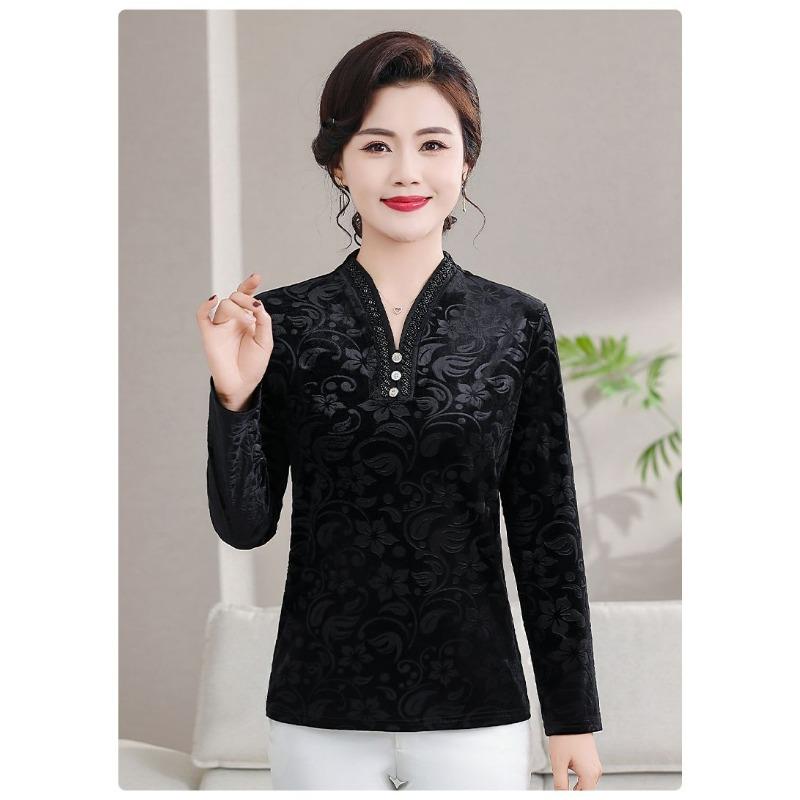 Autumn Fashion Style Bottoming Shirt New Fashion Age-reducing Long-sleeved Top for Middle-aged and Elderly Women
