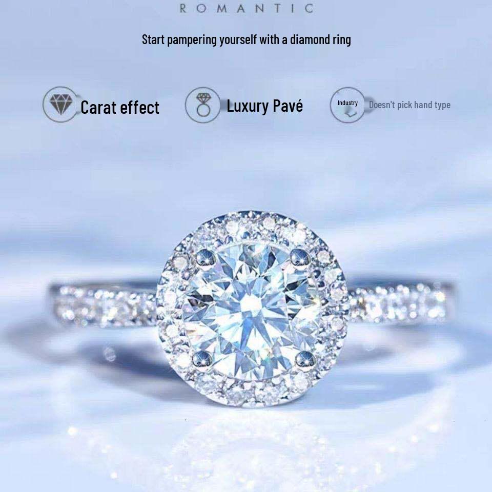 18K Gold Round Moissanite Ring with D Color Super White Moissanite and Diamond Certificate