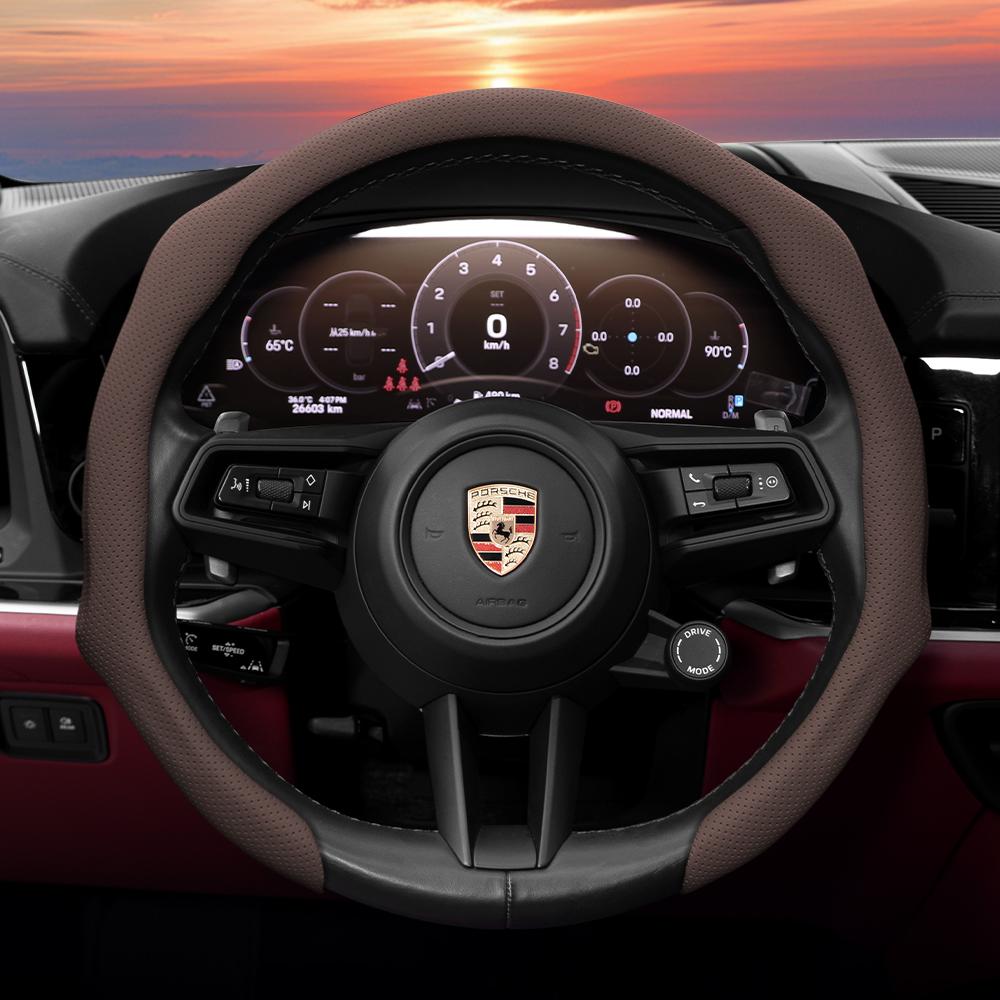 Suitable for Porsche Snap-On Steering Wheel Cover, Anti-Slip, Sweat-Absorbent, Perforated, Breathable Protective Cover, Macan Cayenne Taycan Panamera