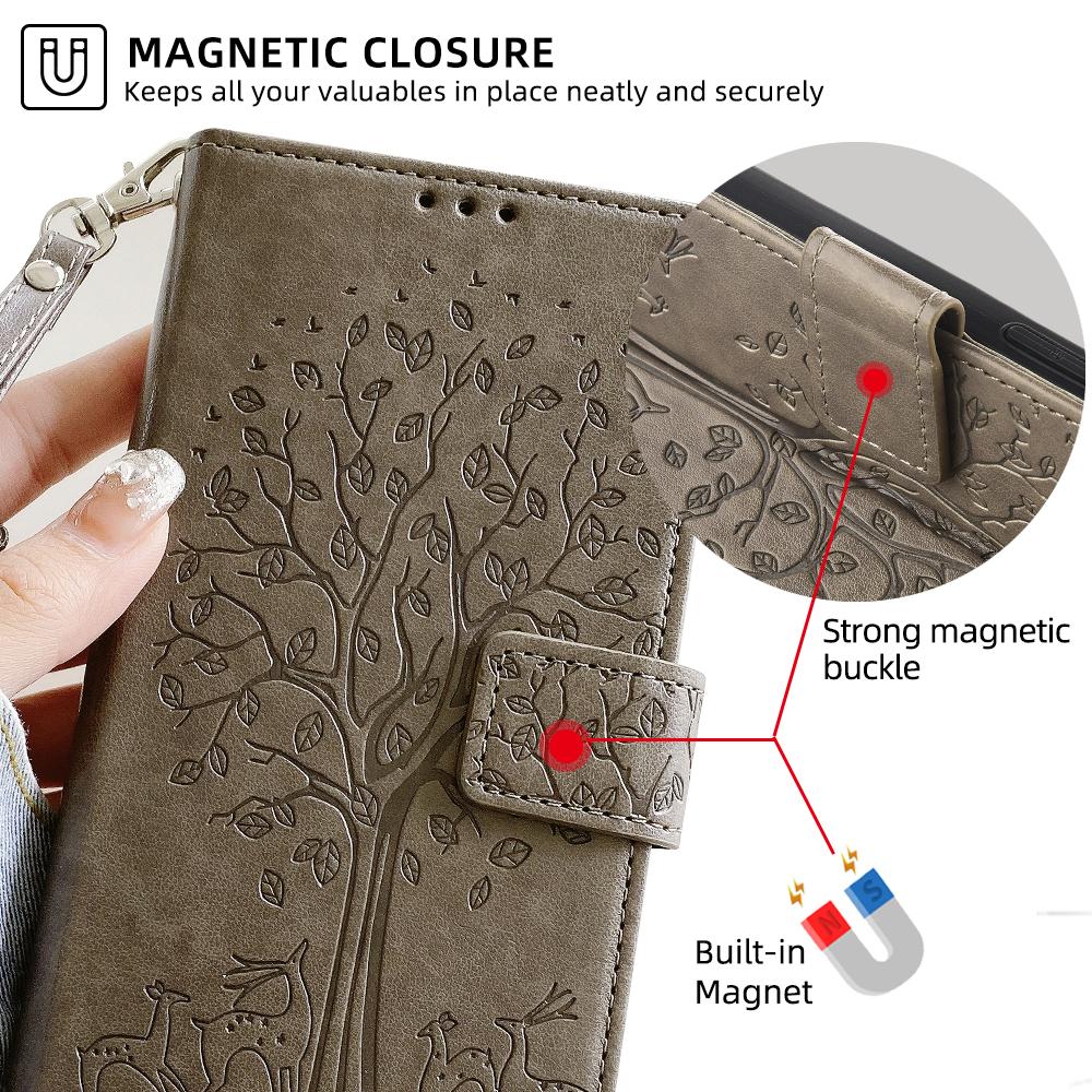 For Samsung Galaxy A15 4G/A15 5G Magnetic Case Imprinted Deer Tree Pattern Cover with Hand Strap