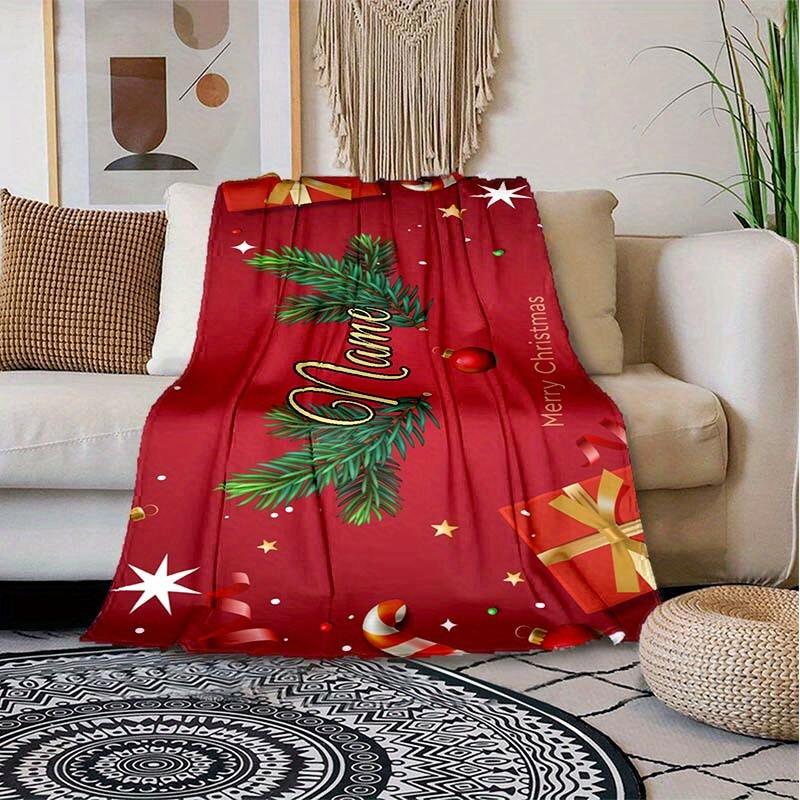 Christmas Deer Tree Customized Your Name Blanket Warm Comfortable Soft Blanket For Chair Office Sofa Bed Sofa Office Camping Suitable For Gifting