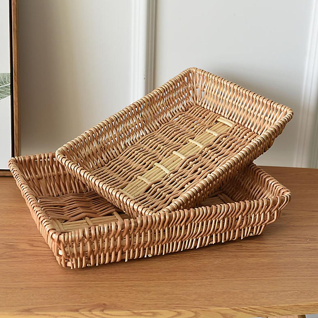 Serving Basket 35x25x7cm Multifunctional Stackable Woven Serving Tray for Bread Candies Biscuits Fruits