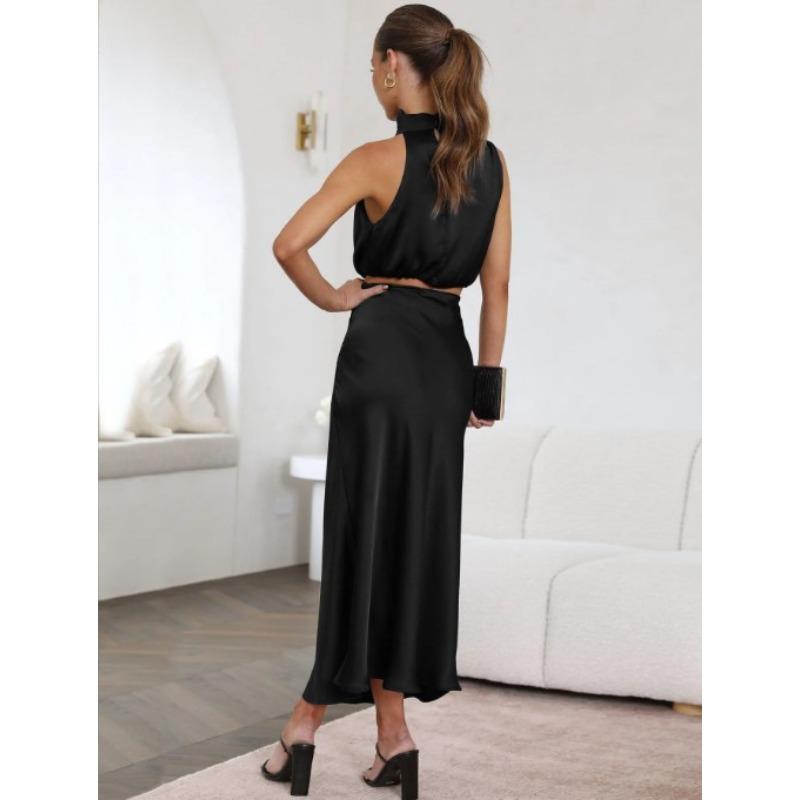 Summer women s new sexy scarf top drape skirt casual fashion suit women s evening dress S