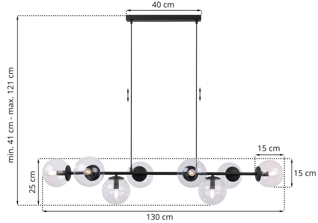 Siena Black Hanging Lamp 8-Flat Clear Lamp E14