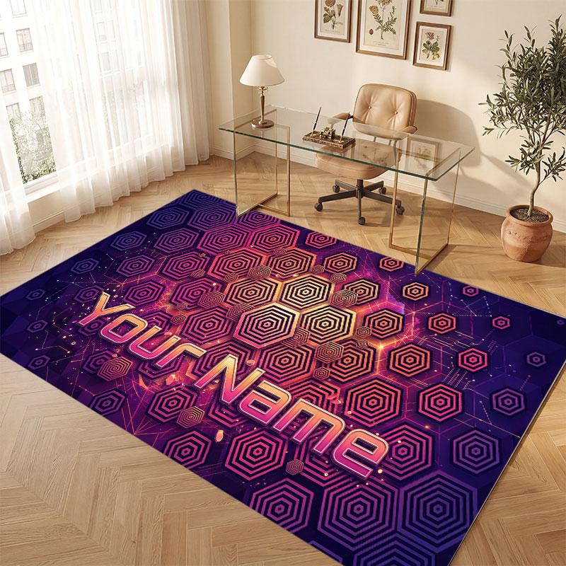 Abstract Geometric Theme Crystal Velvet Floor Rug Personalized Custom Name Text Warm Carpet Home Decoration