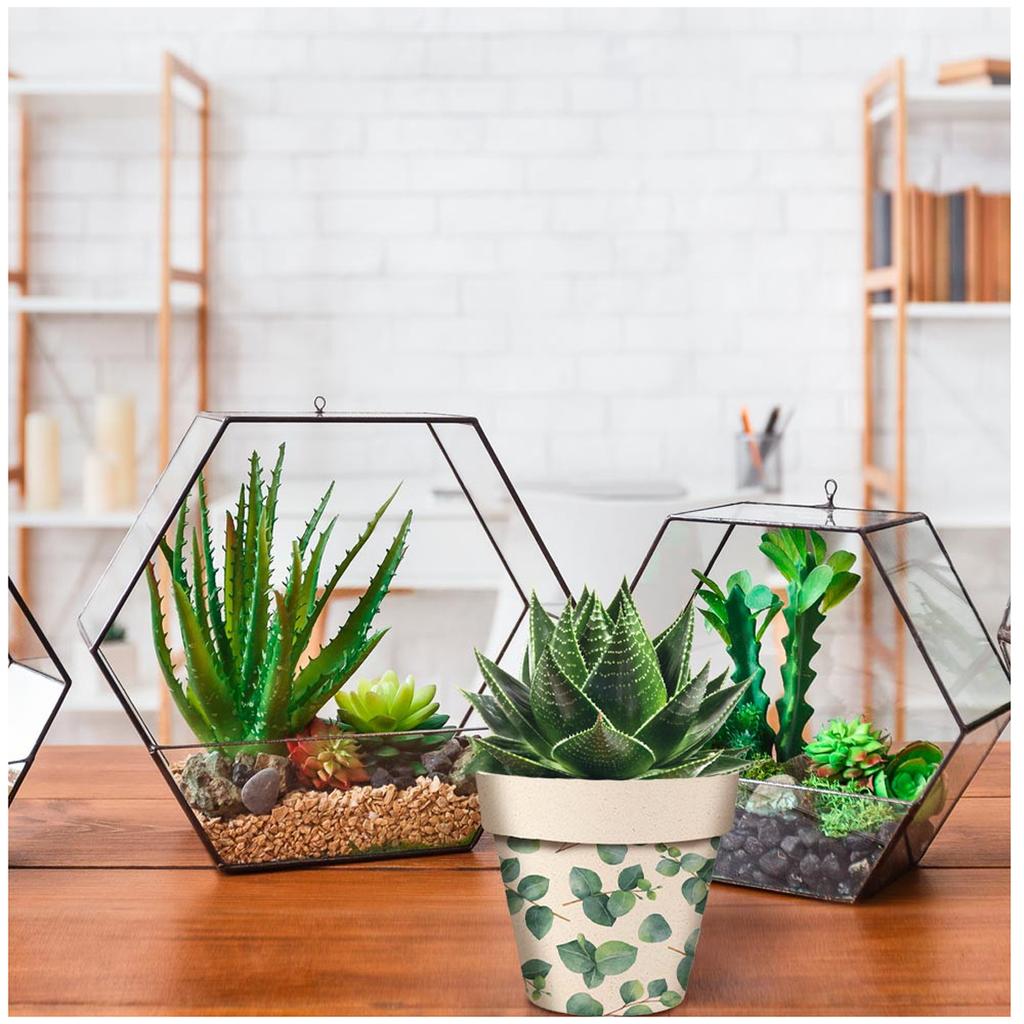 Les Trésors De Lily [A2065] - Bamboo Plant Pot 'Eucalyptus' Green Beige - 14x12 Cm