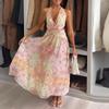 New Summer Models, European and American Women's Clothing, Fashionable and Elegant Commuter Printed V-neck Backless Dress