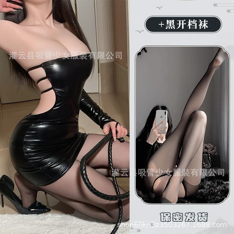 Sexy patent leather tube top, waist and thin, beautiful back queen nightclub dance 0