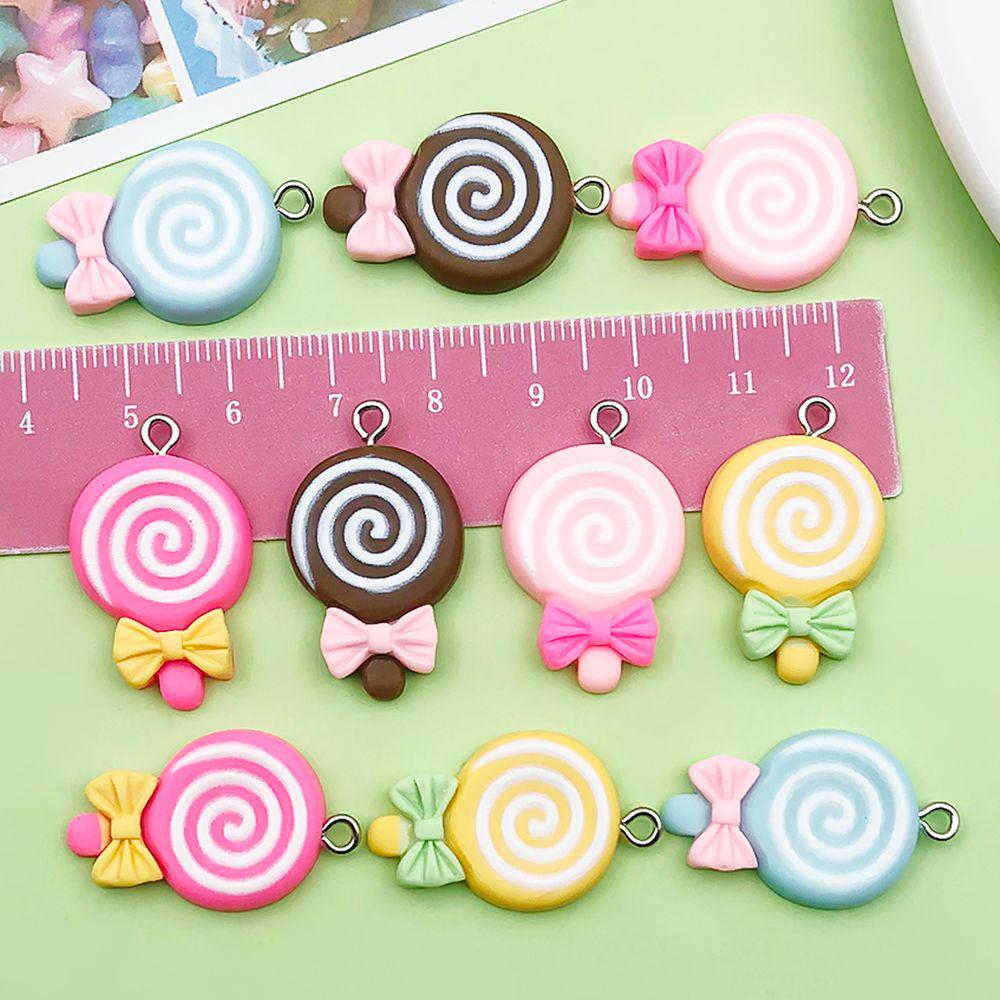 10 Multicolor Resin Bow Lollipop Charms for DIY Jewelry