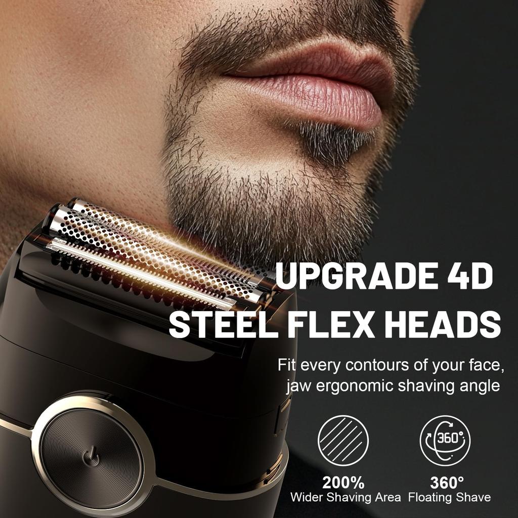 Electric Foil Shavers for Men with 4 Floating Blades & Big LED Display, 2 Gears Adjustable, IPX7 Waterproof Wet/Dry, USB Type C