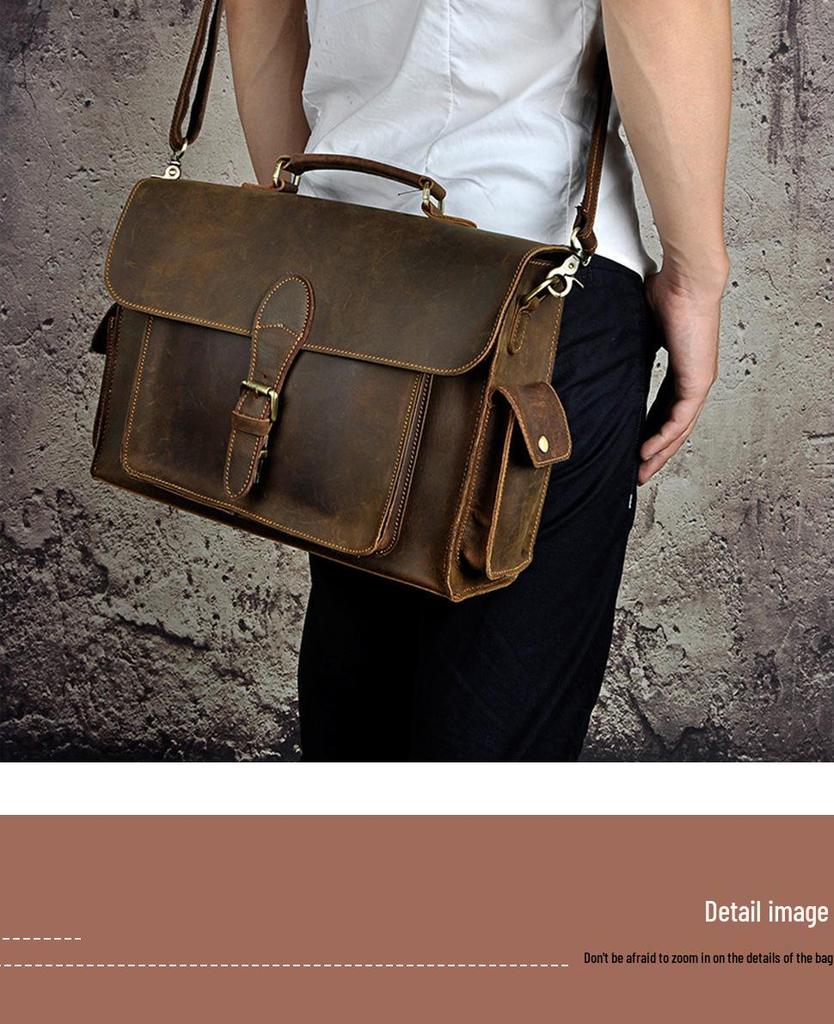 Men's 14" Vintage Leather Business Briefcase 2058