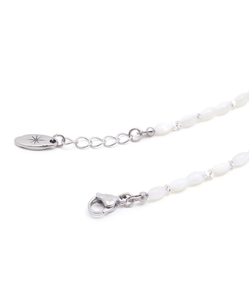 Polalita White Oval Mother-Of-Pearl & Silver Point Bracelet (Plt-Br-109_Wt)
