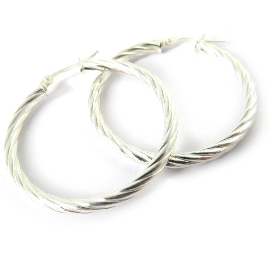 Les Trésors De Lily [M8929] - Silver Hoop Earrings 'Torsades' Silver (rhodium-plated) - 35x3 Mm