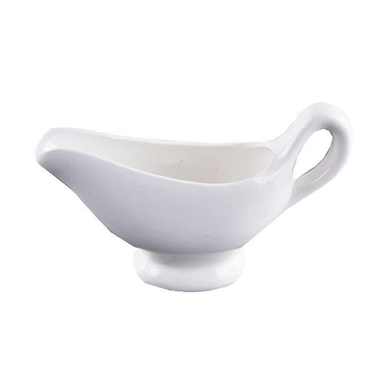 Elegant White Ceramic Sauce Boat - Steak Sauce, Salad Seasoning Dispenser for Restaurants and Hotels