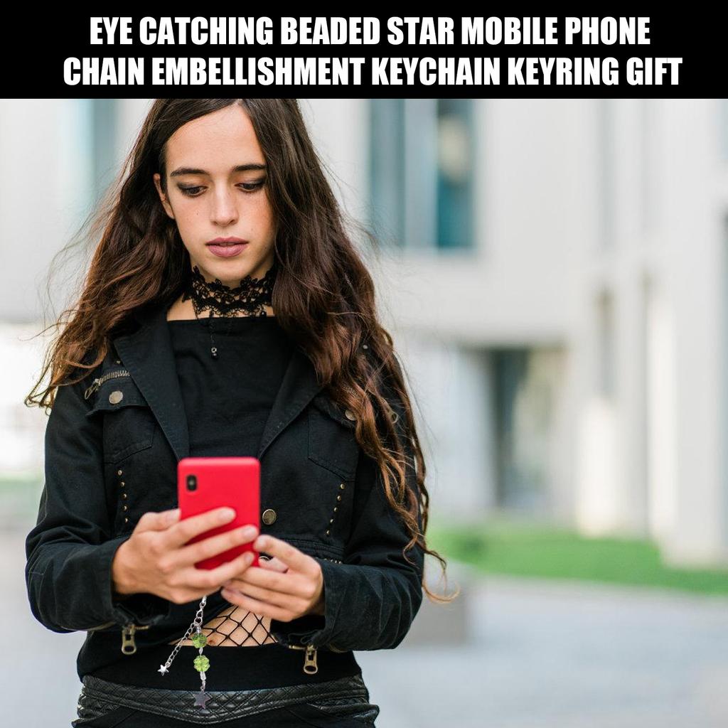 Cute Beaded Star Phone Chain Ornament Heart Beaded Cellphone Pendant Phone Lanyard Bag Charm for Fashionable Individuals