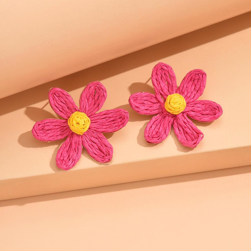Cute Handmade Woven Sunflower Earrings Raffia Flower Ear Stud For Women Beach Vacation Jewelry Gift Accessories Gifts