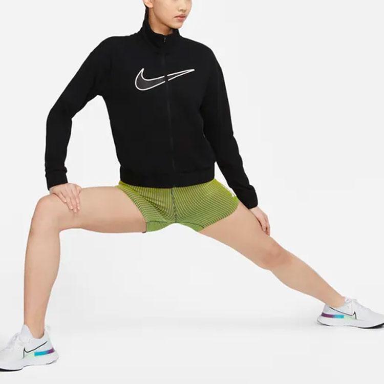 Nike Dri-Fit Swoosh Run Logo Print Zip-Up Stand Collar Jacket Women Jackets Black DQ6384-010
