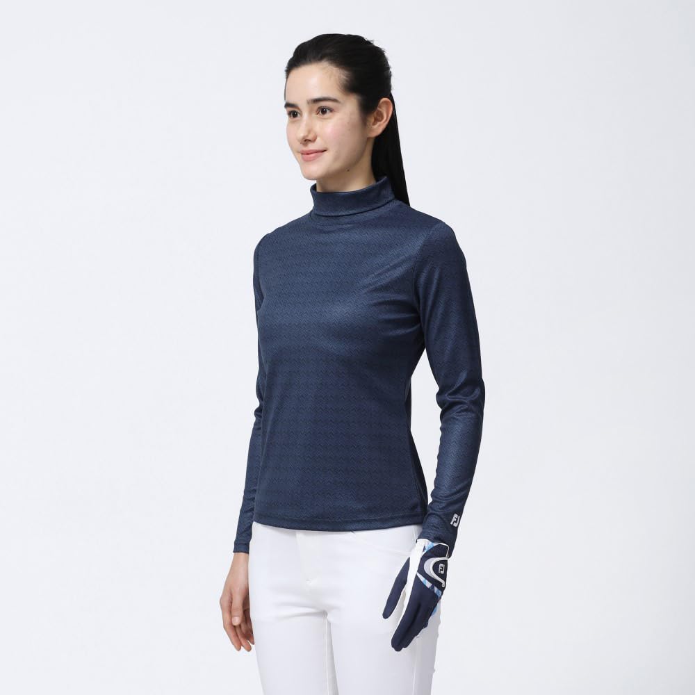 FootJoy Modern Classic Chevron Print Thermolite Long Sleeve Insulated Turtleneck Golf Shirt, Women's, Navy, Size L (FJW-F23-S04)