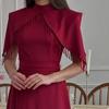 Fall Winter Women's Beaded High Neck Wrap Shrug Ball Gown, Evening Party Dress for Women Crossborder European American Style