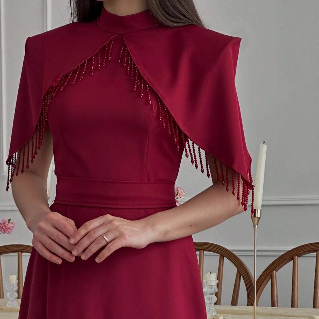 Fall Winter Women's Beaded High Neck Wrap Shrug Ball Gown, Evening Party Dress for Women Crossborder European American Style