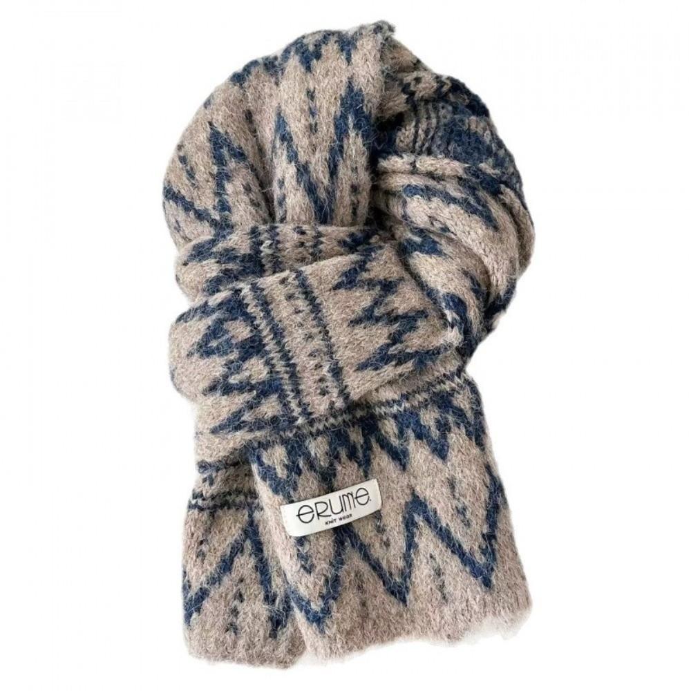 Fair Isle Pattern Thick Knitted Scarf Polyester Fall Winter Scarf Neck Warmer Photography Use