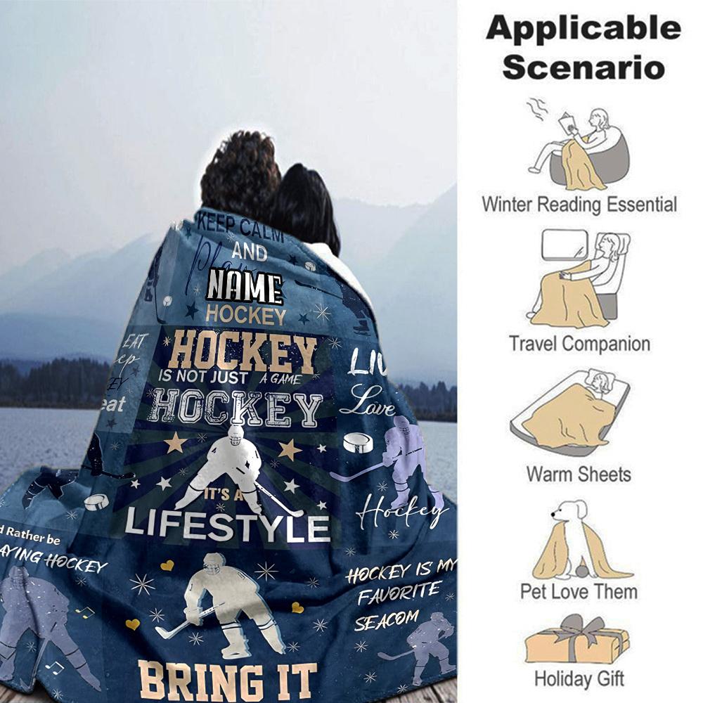 Hockey Lifestyle Eat Sleep Play Repeat Live Love Throw Customize Text Comfortable Texture Versatile For Sofa Couch Office Bed Picnics Allseason Use